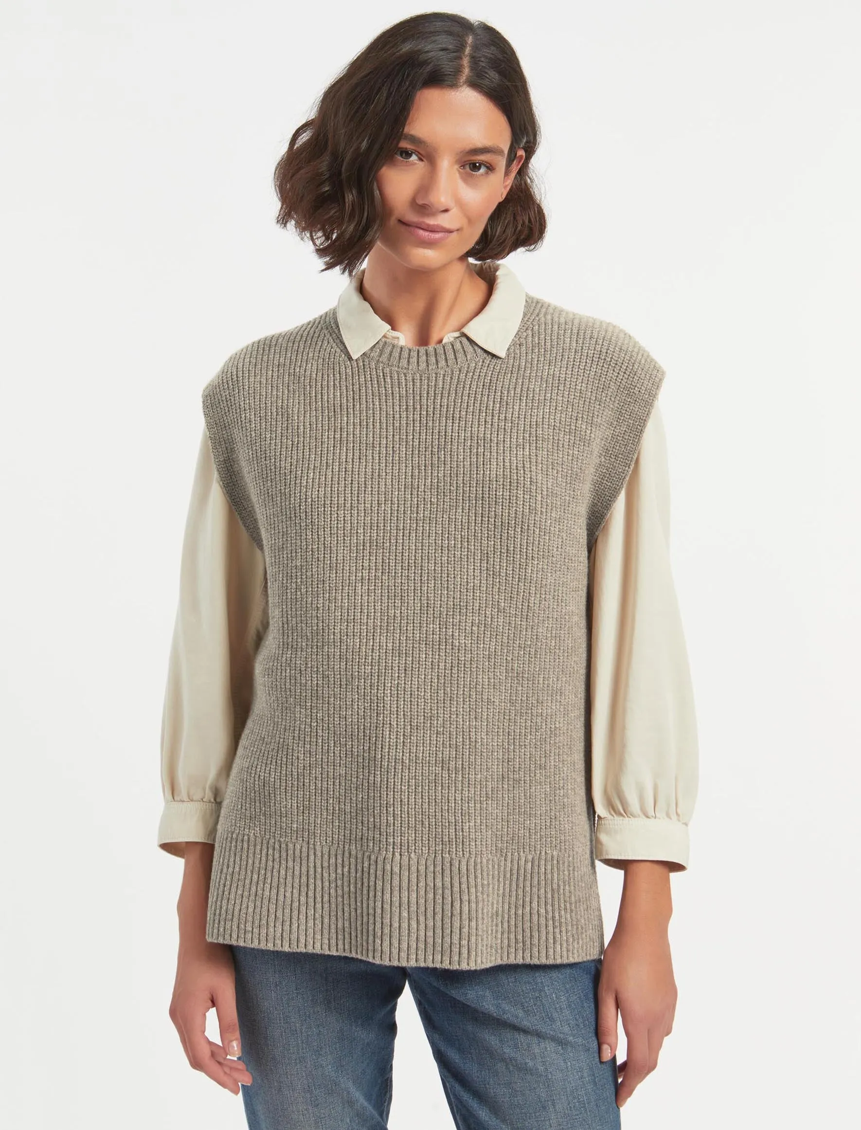 Janice Wool Round Neck Sleeveless Jumper - Taupe