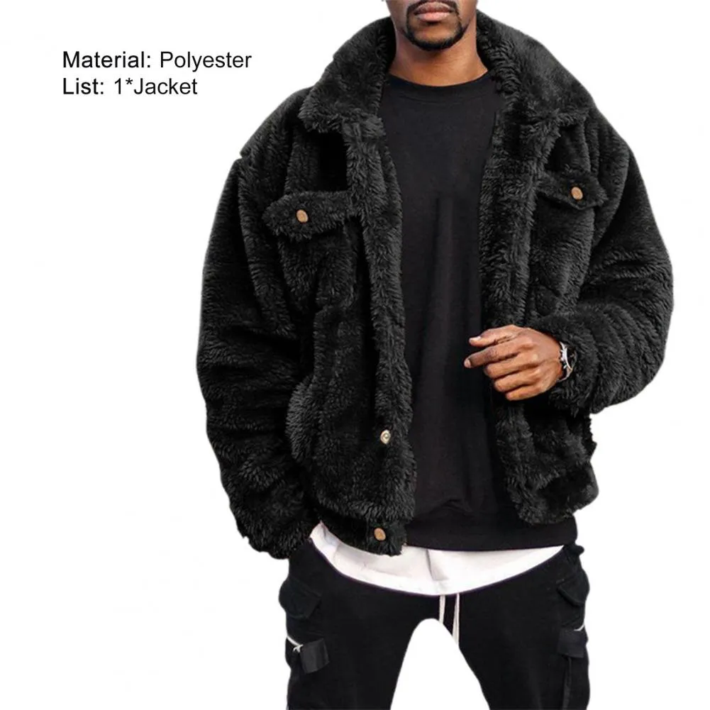 Jinquedai Winter Coat Solid Color Plush Simple Fluffy Men Jacket Hip-hop Style Winter Coat