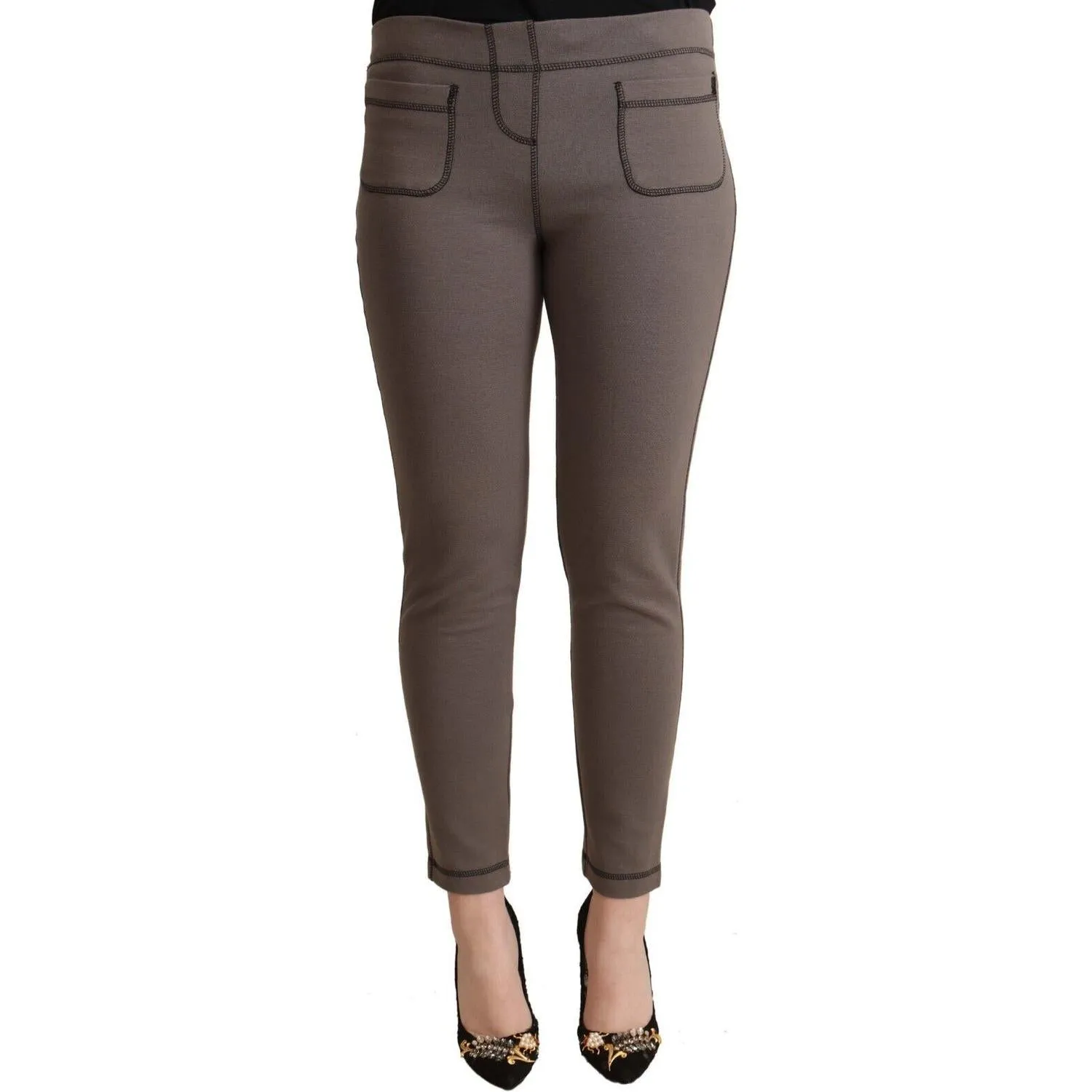 John Galliano Chic Gray Mid Waist Skinny Pants for Sophisticated Style