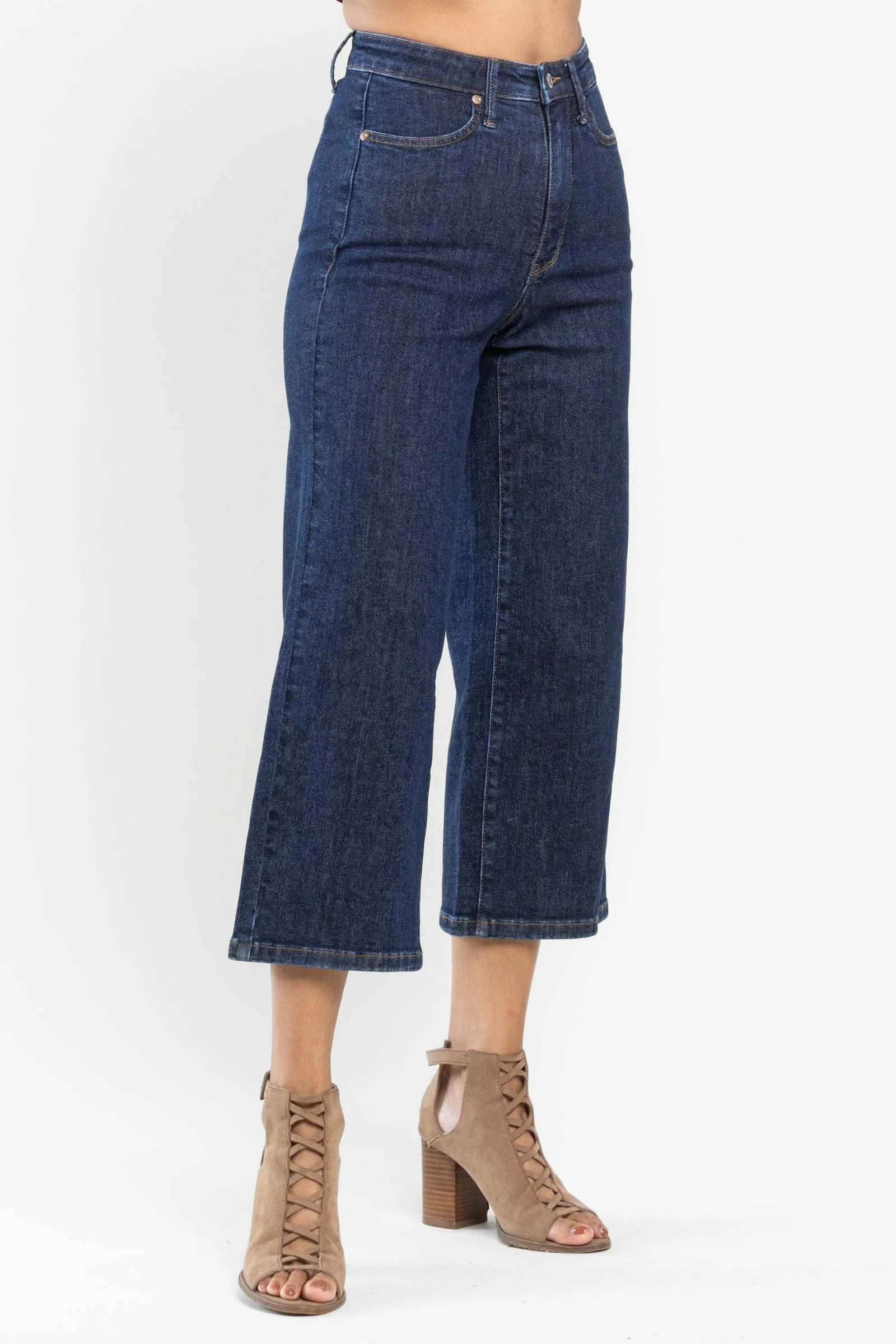 Judy Blue High Waist Tummy Control Tailored Wide Leg Crop Denim 88716