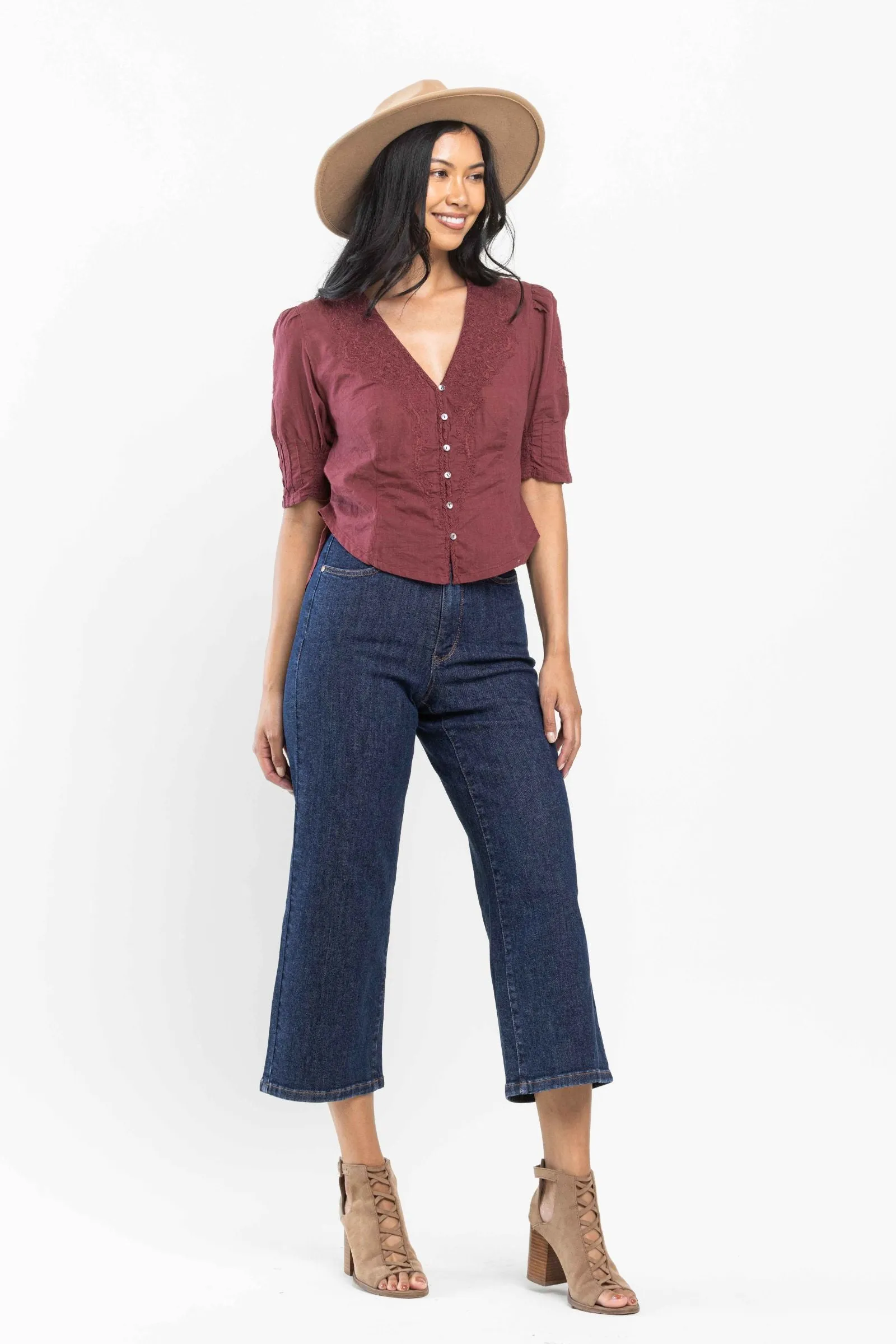 Judy Blue High Waist Tummy Control Tailored Wide Leg Crop Denim 88716