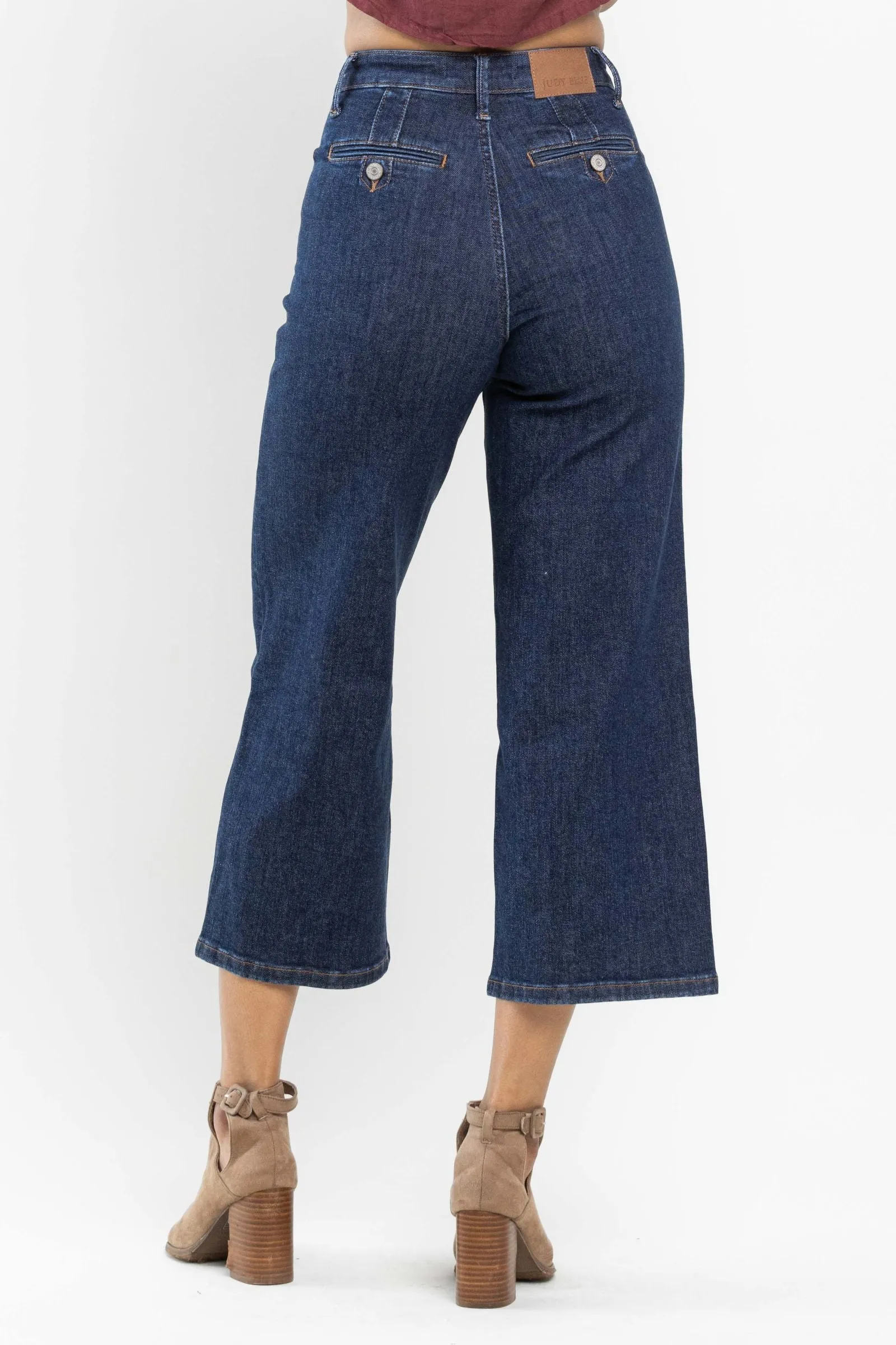 Judy Blue High Waist Tummy Control Tailored Wide Leg Crop Denim 88716