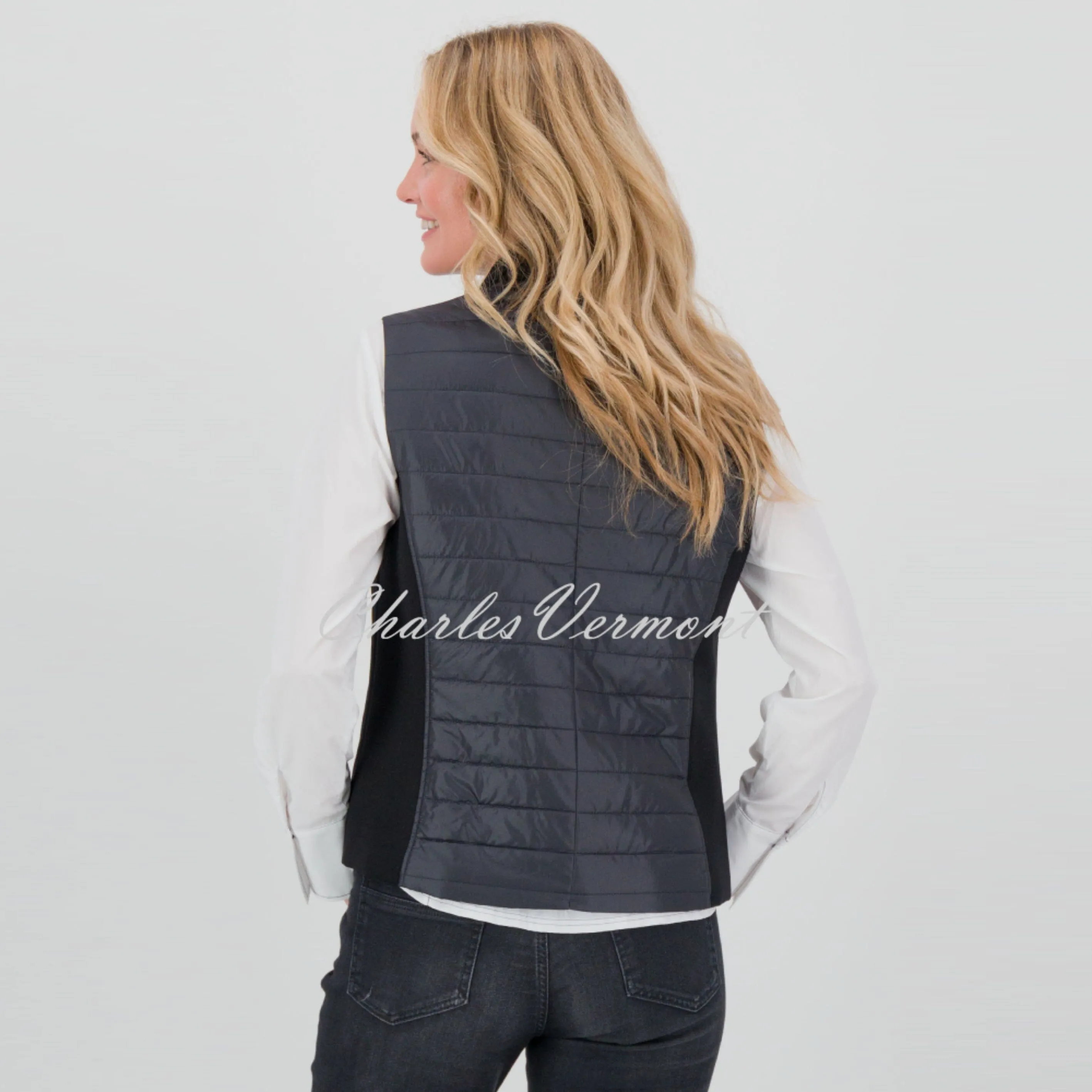 Just White Black Shimmer Lightly Padded Gilet - Style J3828 (Black)