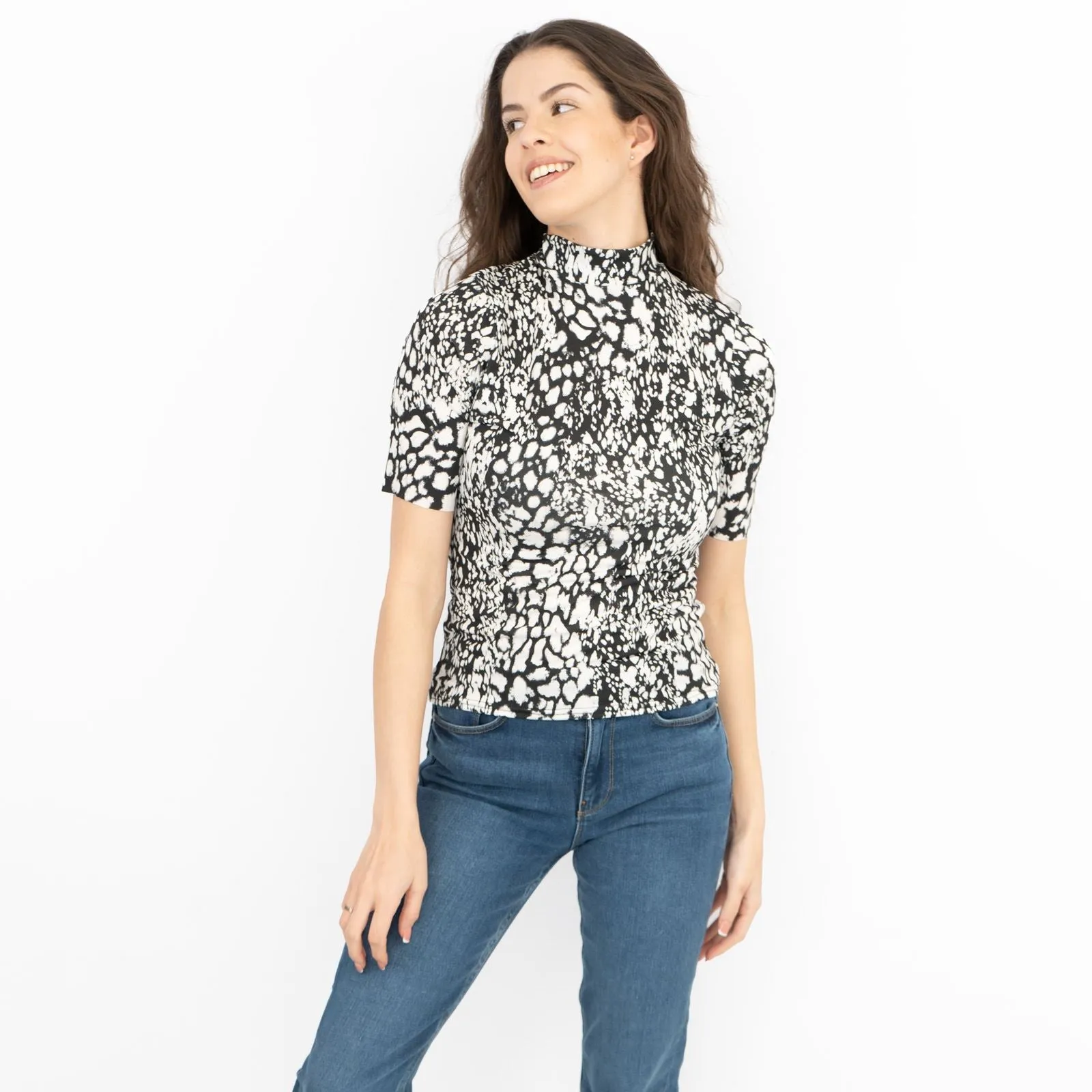 Karen Millen Black and White Print Short Sleeve Tops