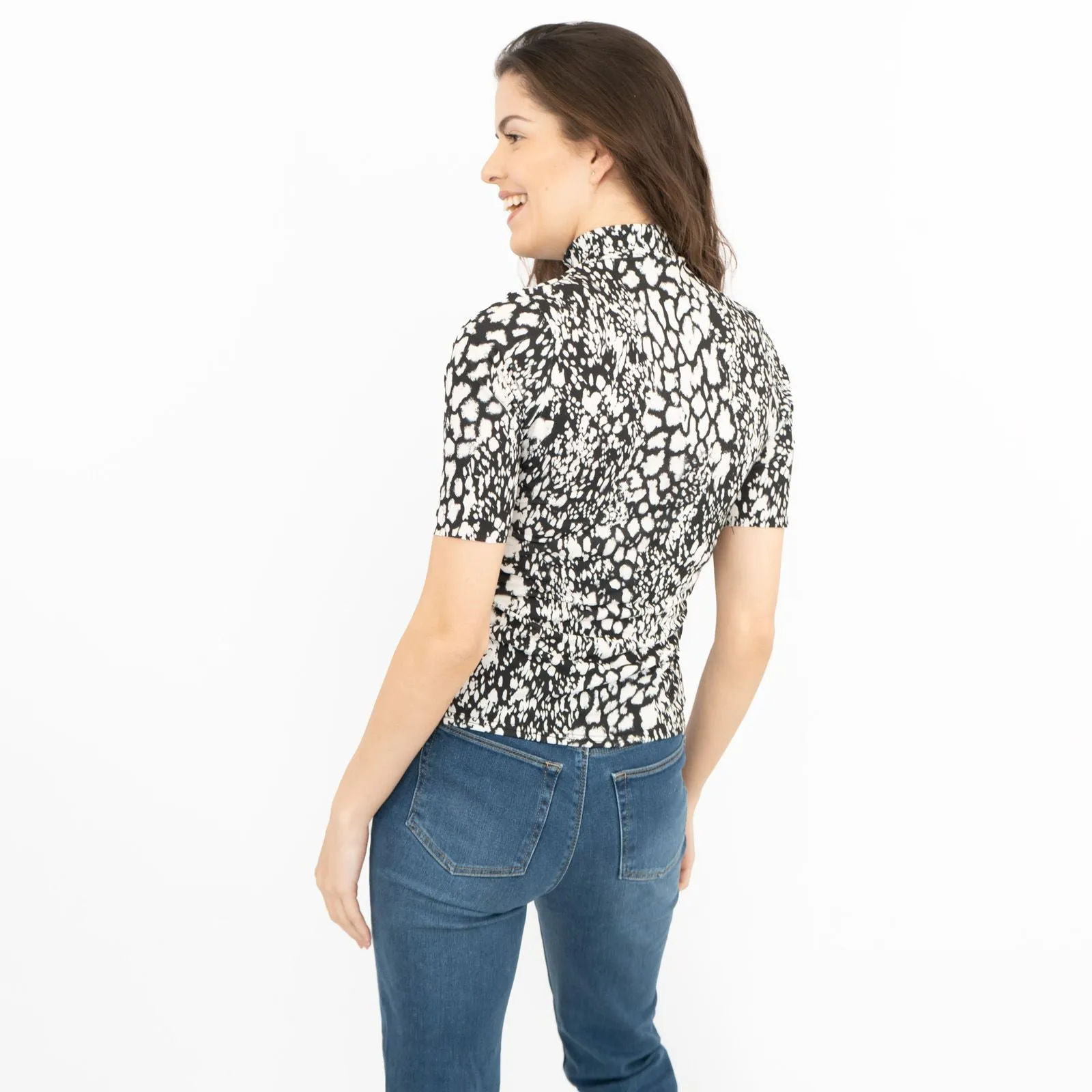 Karen Millen Black and White Print Short Sleeve Tops