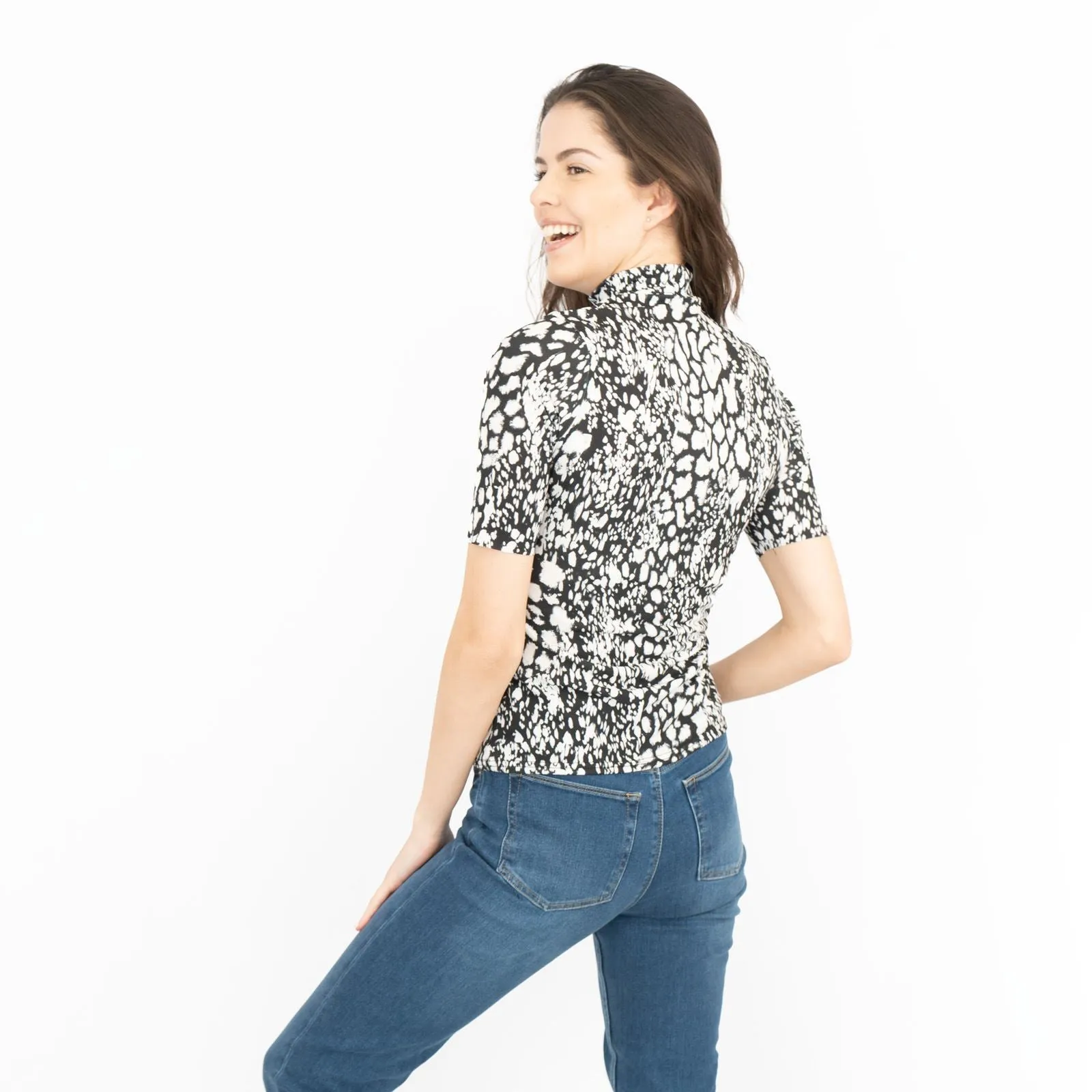 Karen Millen Black and White Print Short Sleeve Tops