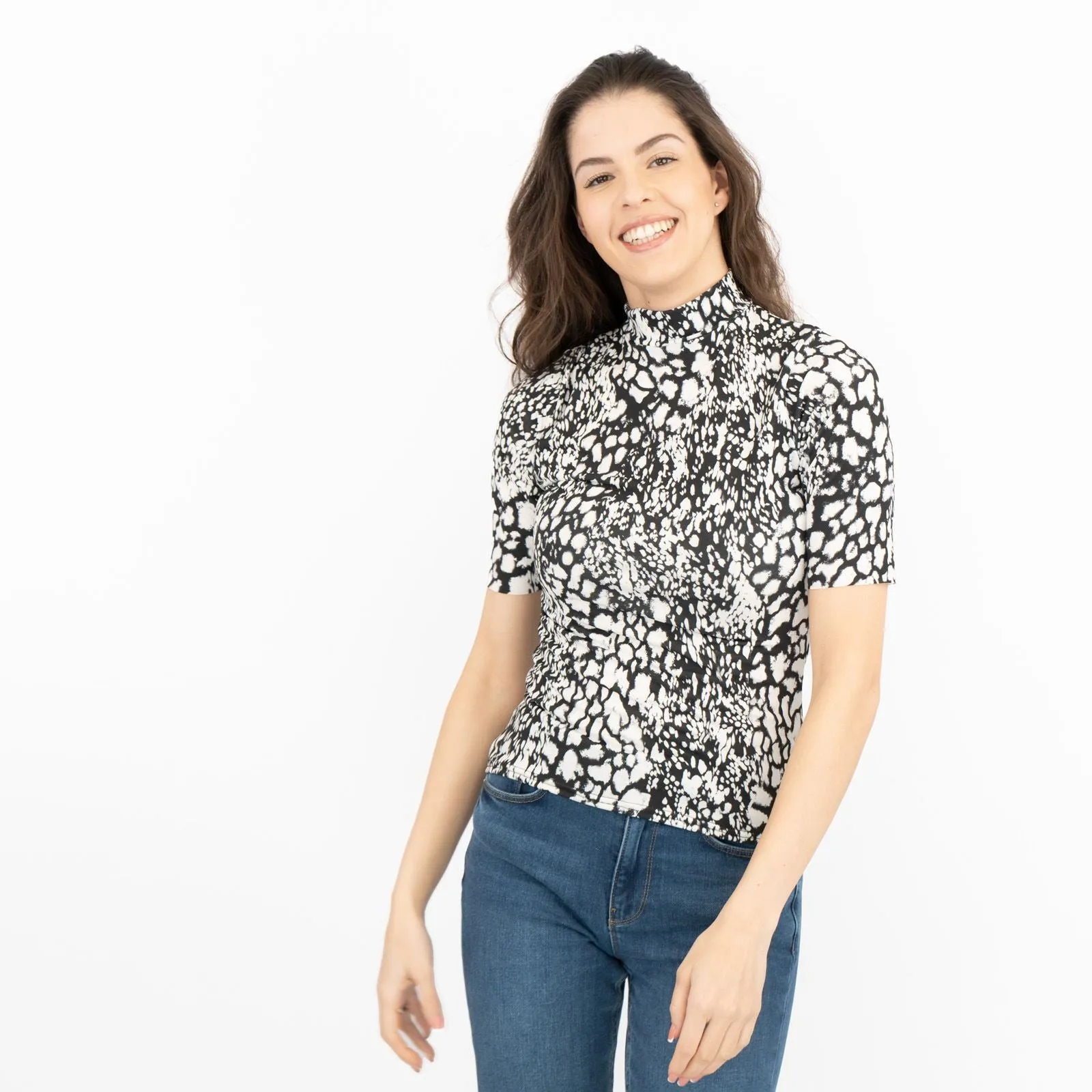 Karen Millen Black and White Print Short Sleeve Tops