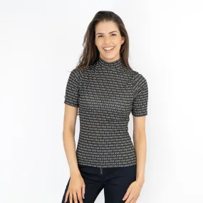 Karen Millen Black KM Logo Print Short Sleeve Tops