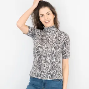 Karen Millen Black White Animal Print Short Sleeve Tops