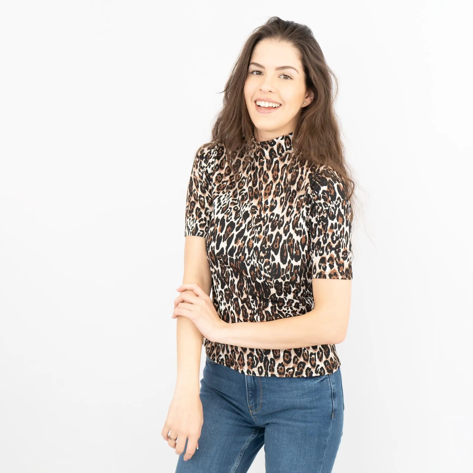 Karen Millen Short Sleeve Brown Leopard Print Top