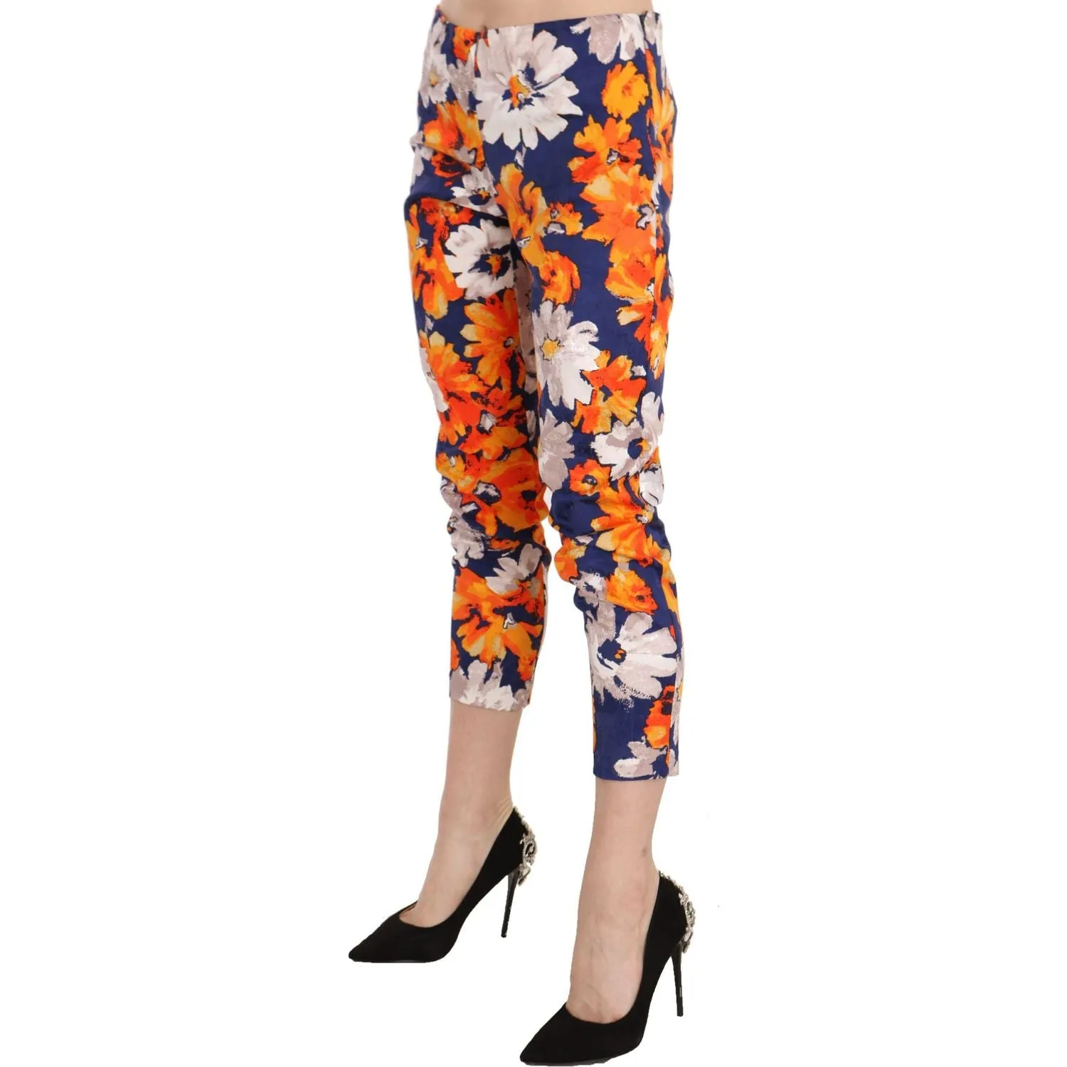 LANACAPRINA Floral Print Skinny Mid-Waist Pants