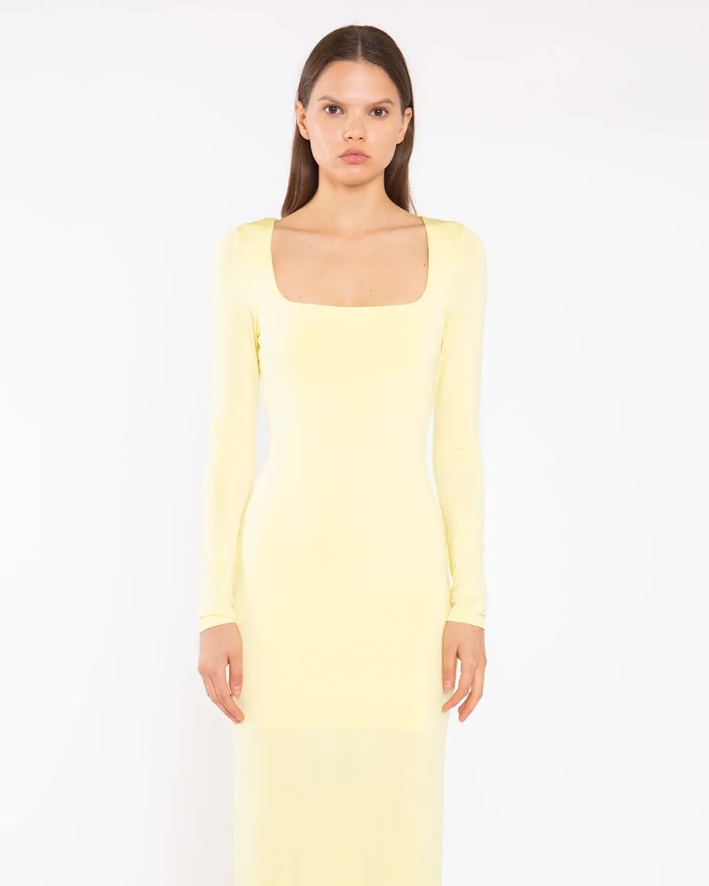 Lemon Yellow Square Neck Maxi Dress