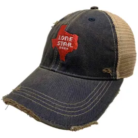 Lone Star Beer Brewing Co Retro Brand Distressed Navy Mesh Snapback Hat Cap