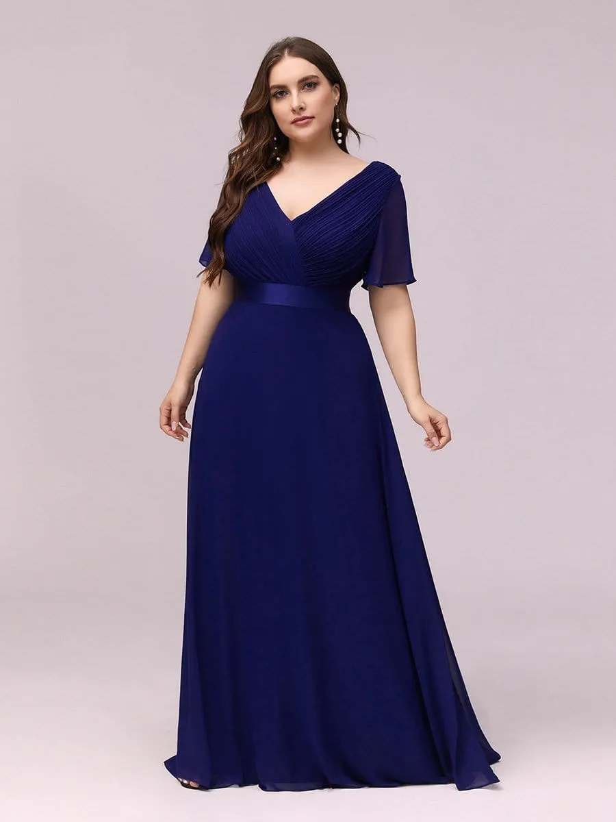 Long Empire Waist Evening Dress with Short Flutter Sleeves