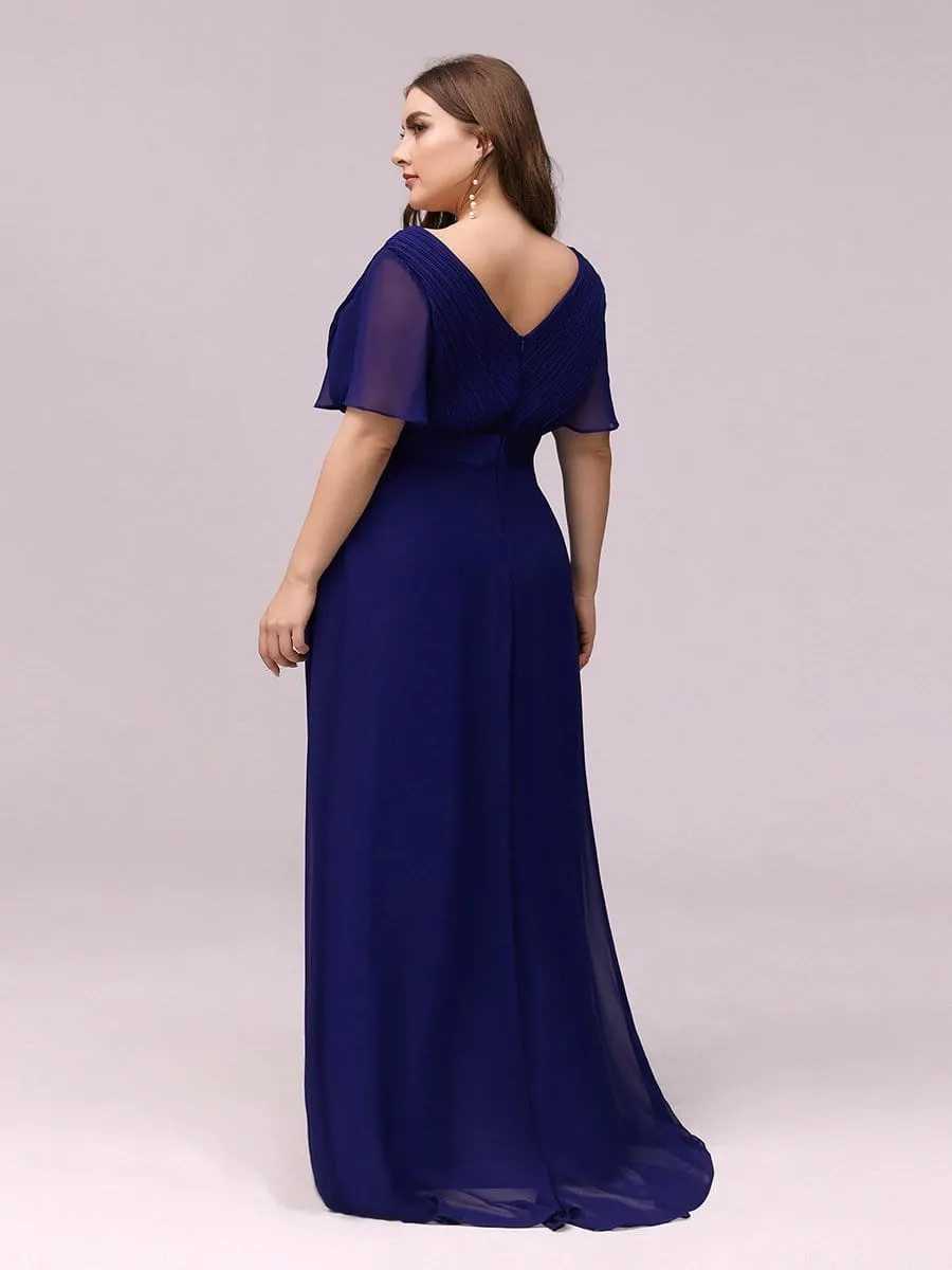 Long Empire Waist Evening Dress with Short Flutter Sleeves