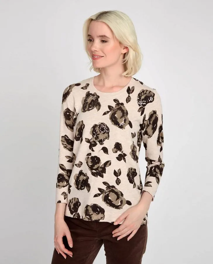 Long Sleeve Crew Neck Floral Sweater