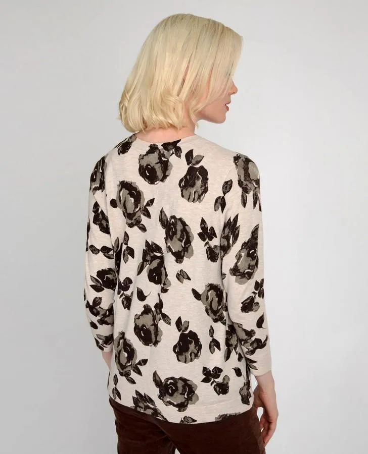 Long Sleeve Crew Neck Floral Sweater