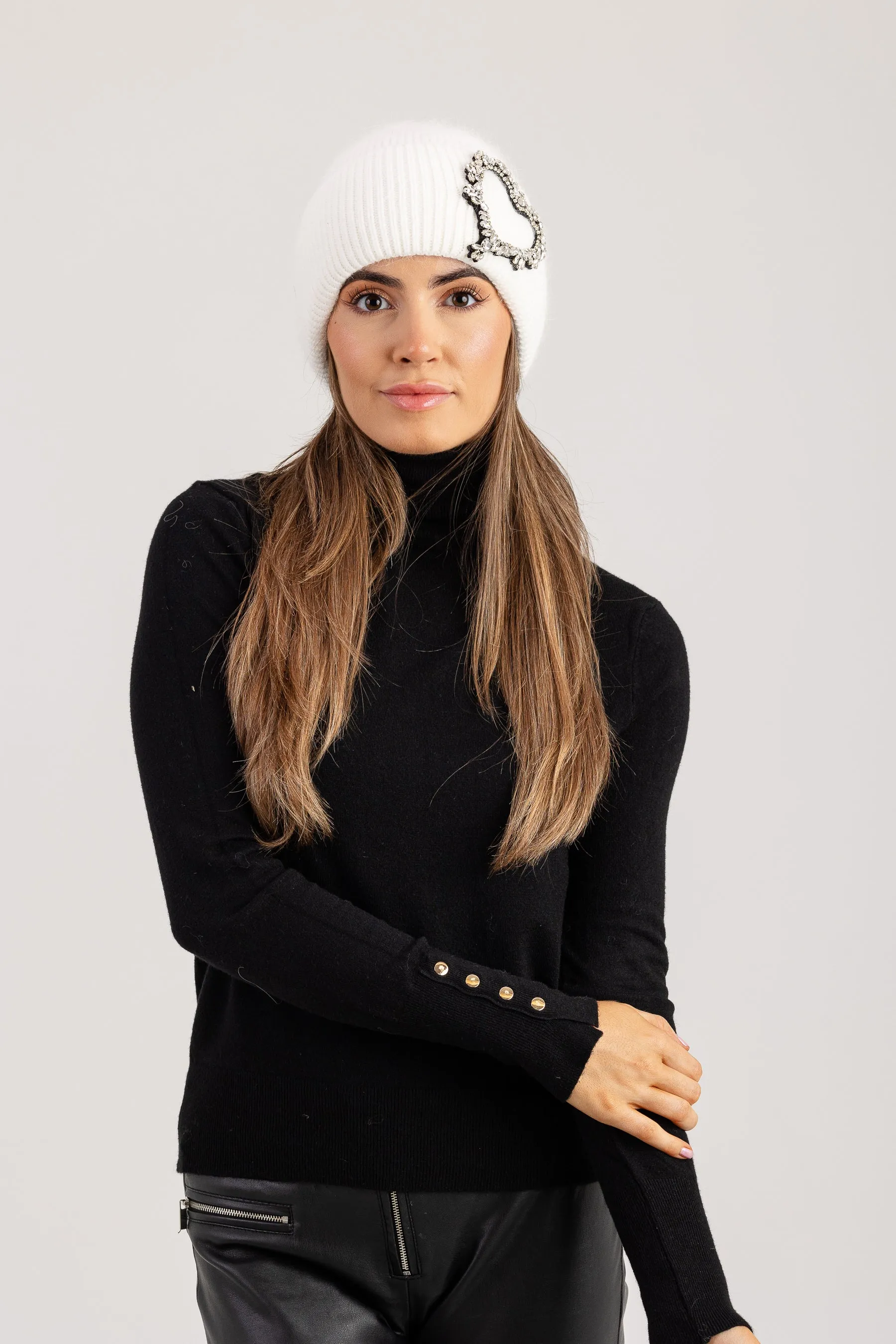 Luxe embellished heart beanie