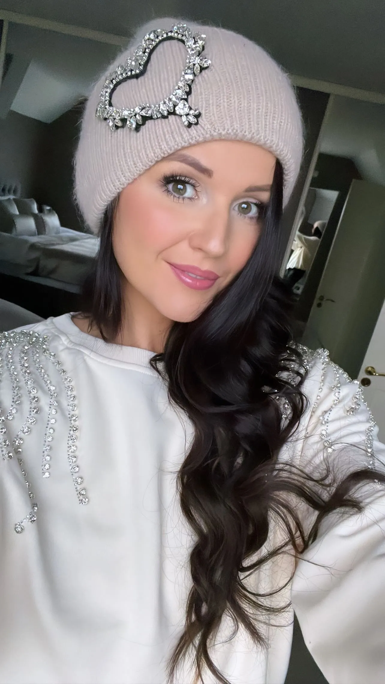 Luxe embellished heart beanie