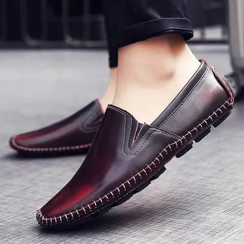 Men Casual Comfy Genuine Leather Slip On Flat Loafers