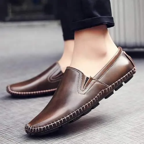 Men Casual Comfy Genuine Leather Slip On Flat Loafers