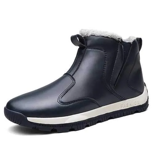 Men Comfy Genuine Leather Slip Resistance Warm Fur Lining Snow Boots