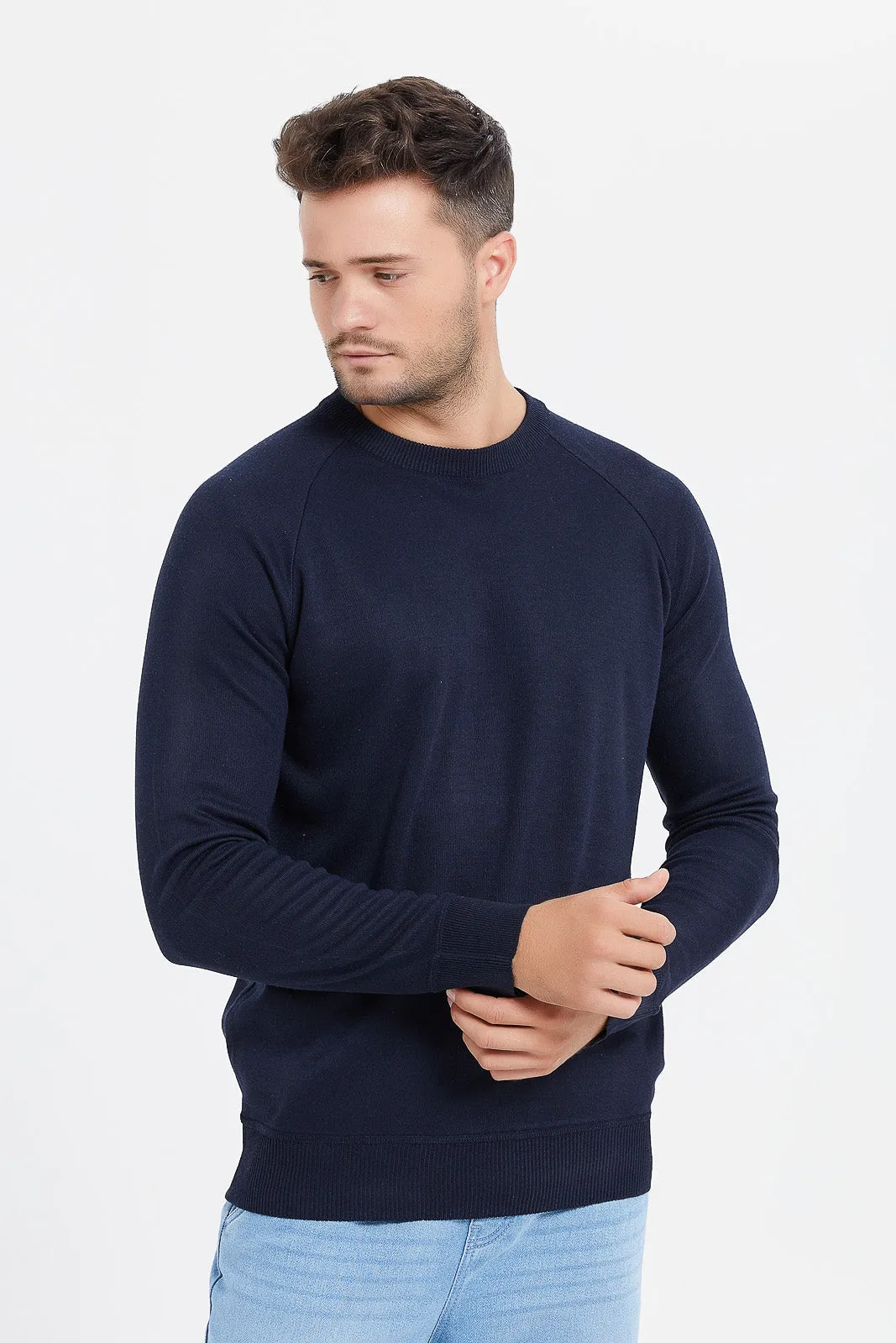 Men Navy Plain Sweater