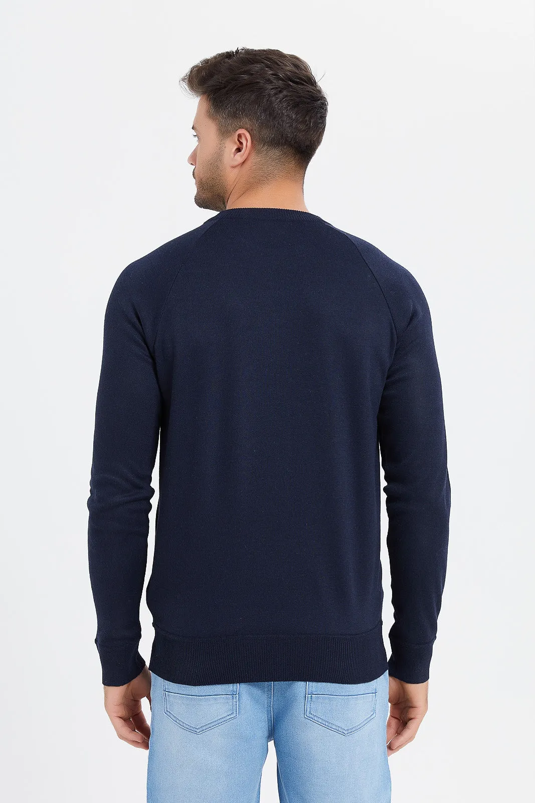 Men Navy Plain Sweater