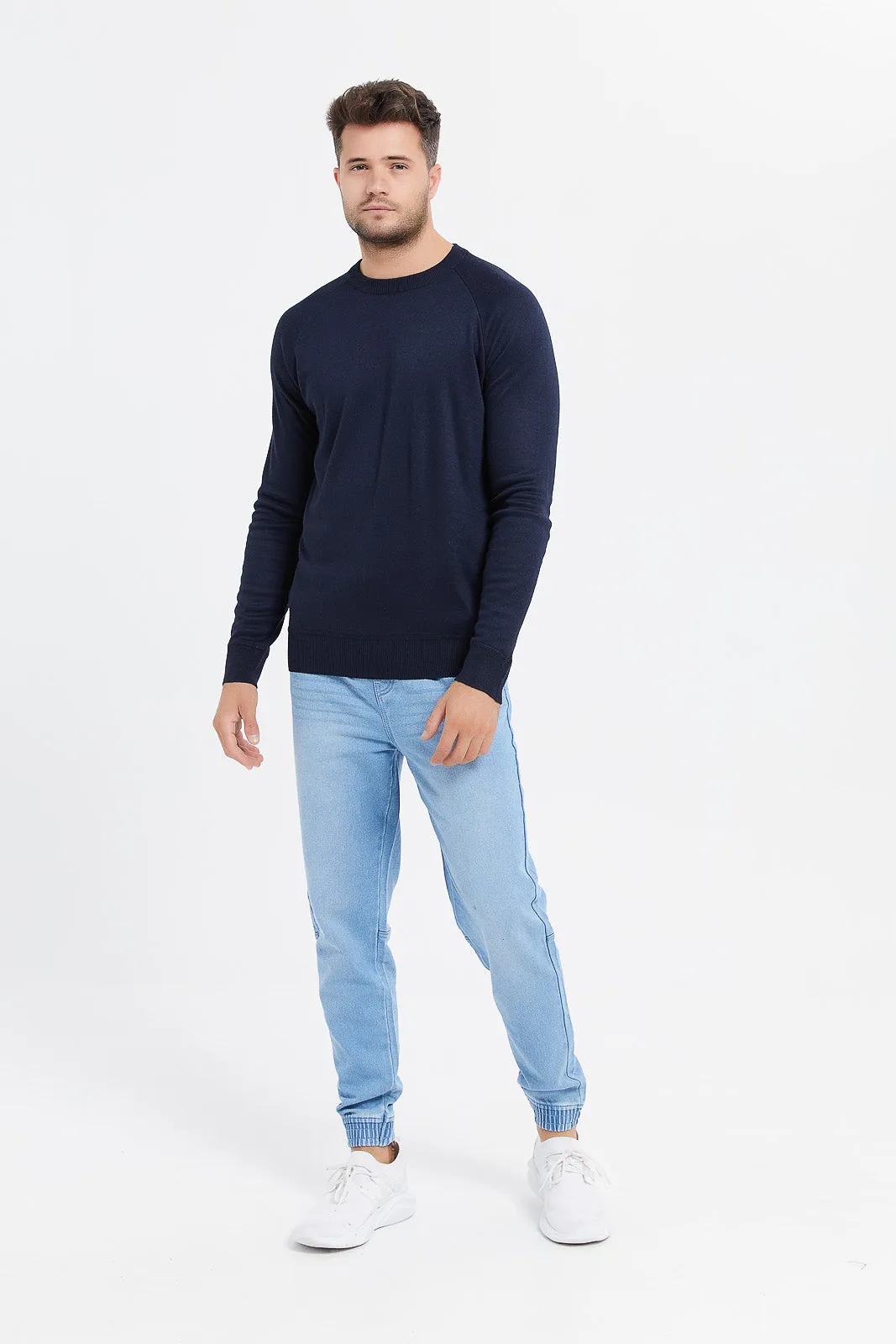 Men Navy Plain Sweater