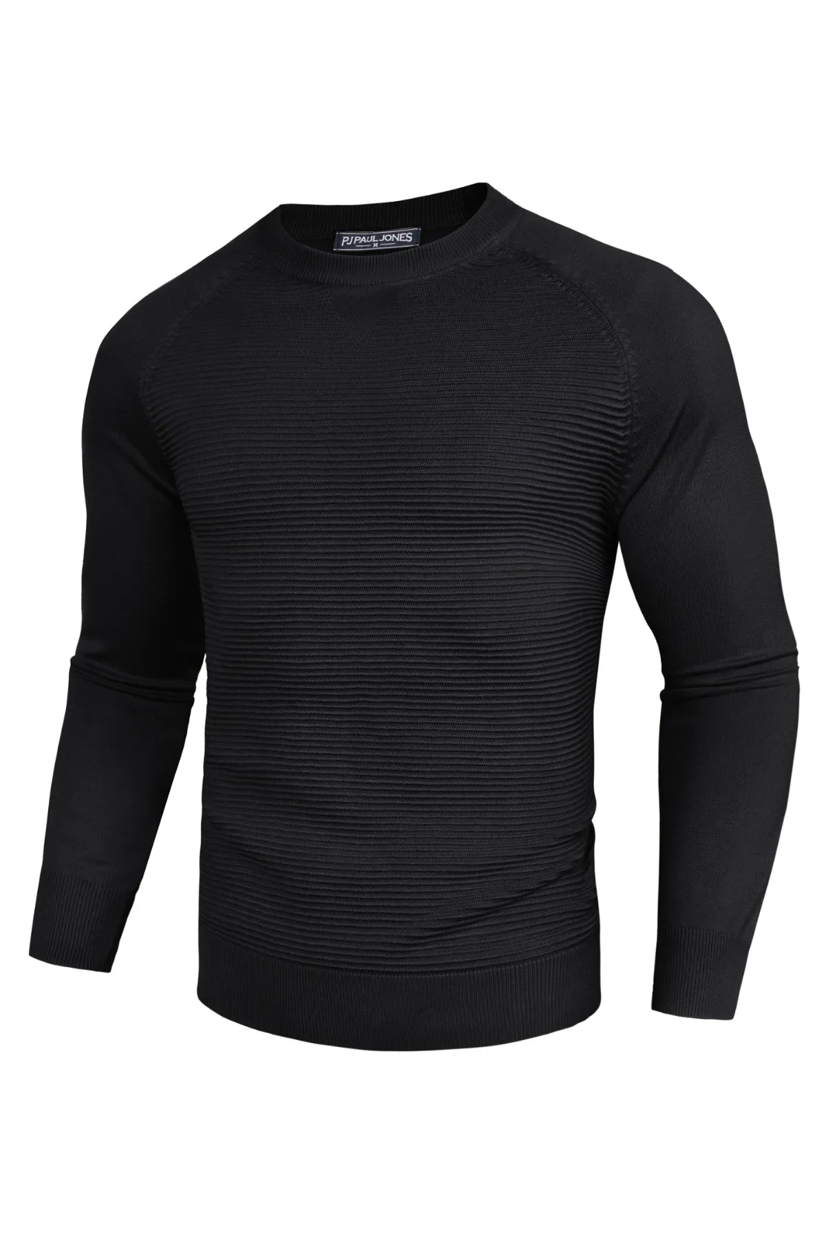 Men Textured Sweater Long Raglan Sleeve Crew Neck Ribbed Cuff Knitwear