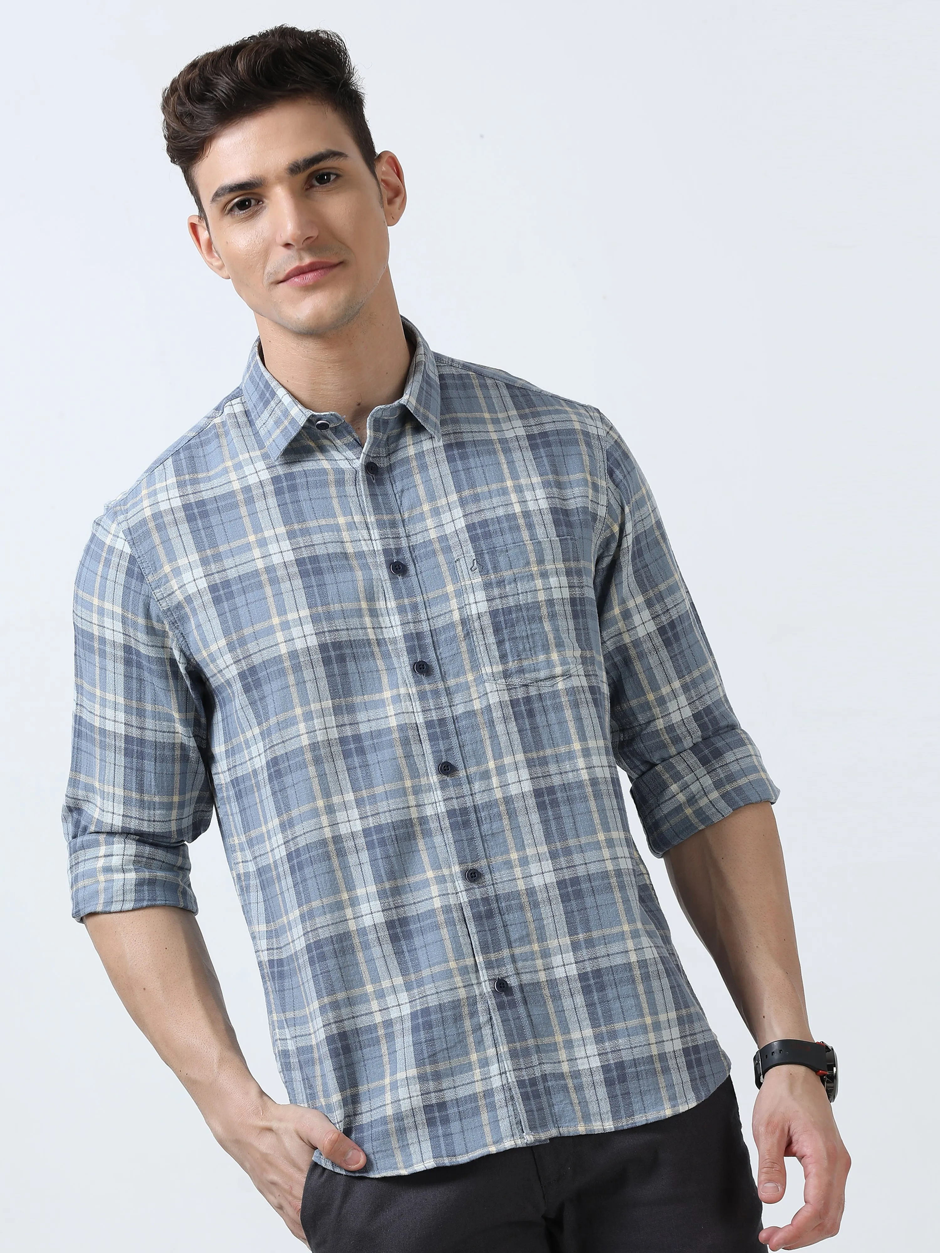 MEN'S BLUE CHECKS  SLIM FIT SHIRT