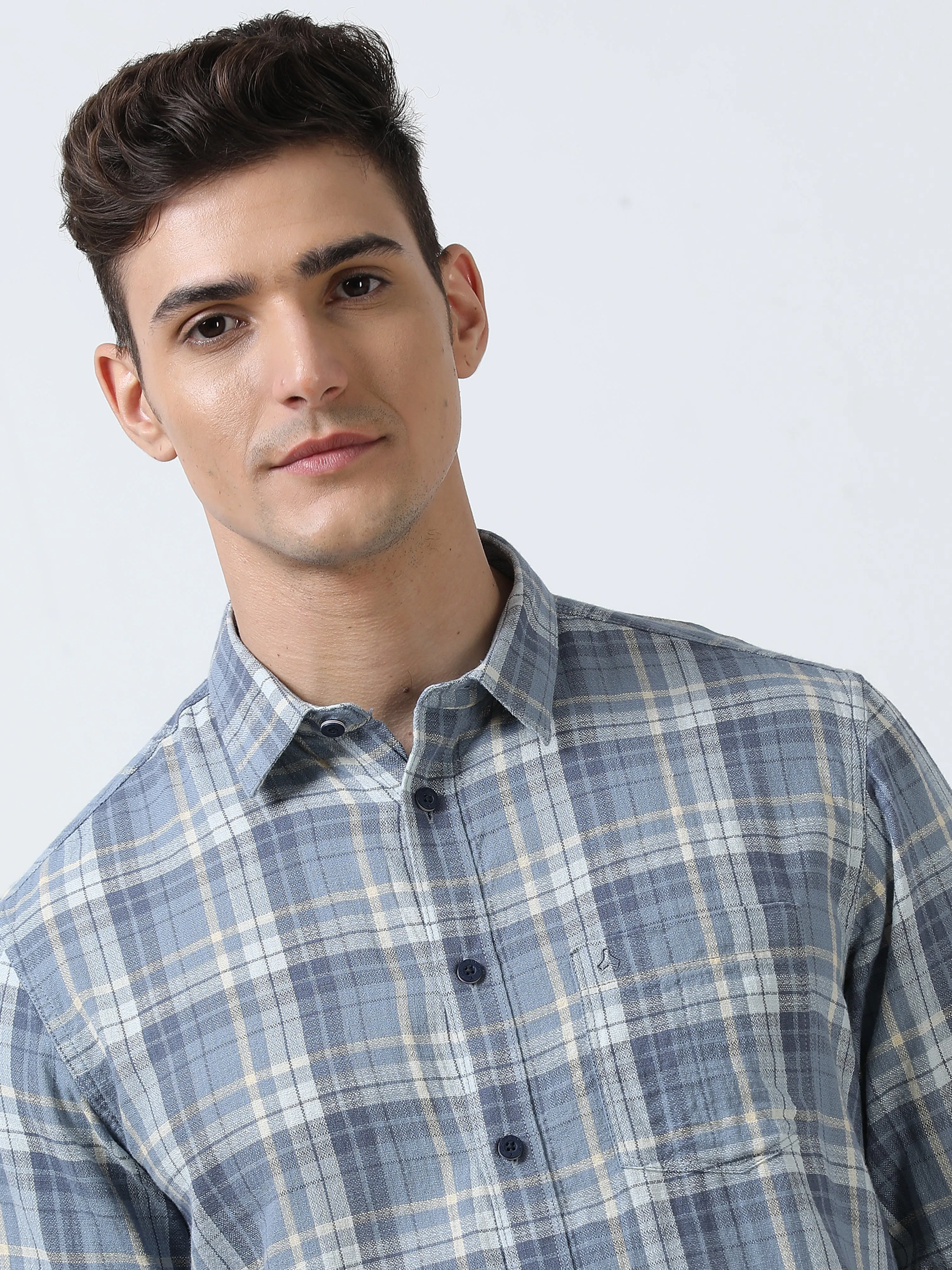 MEN'S BLUE CHECKS  SLIM FIT SHIRT