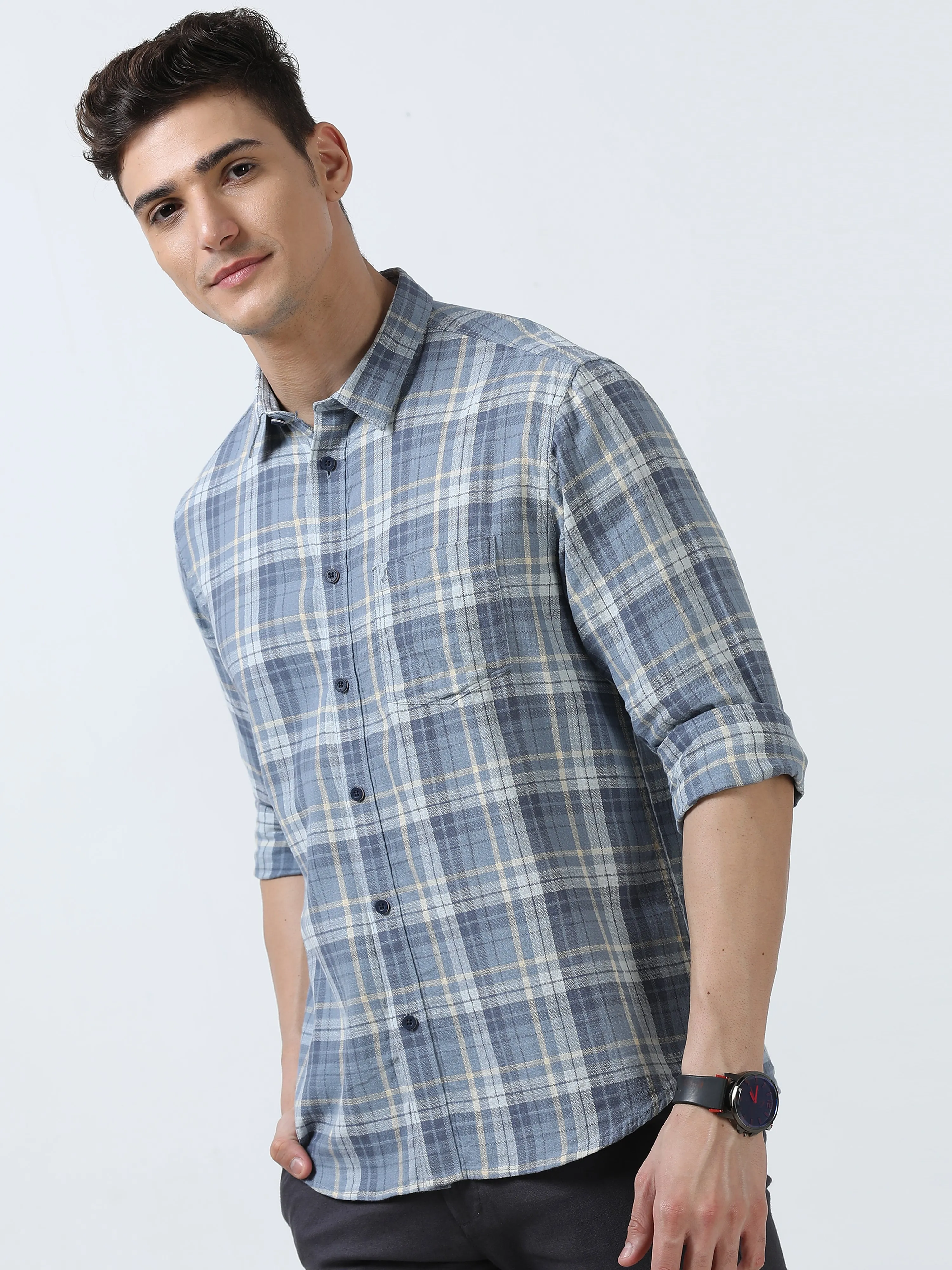 MEN'S BLUE CHECKS  SLIM FIT SHIRT