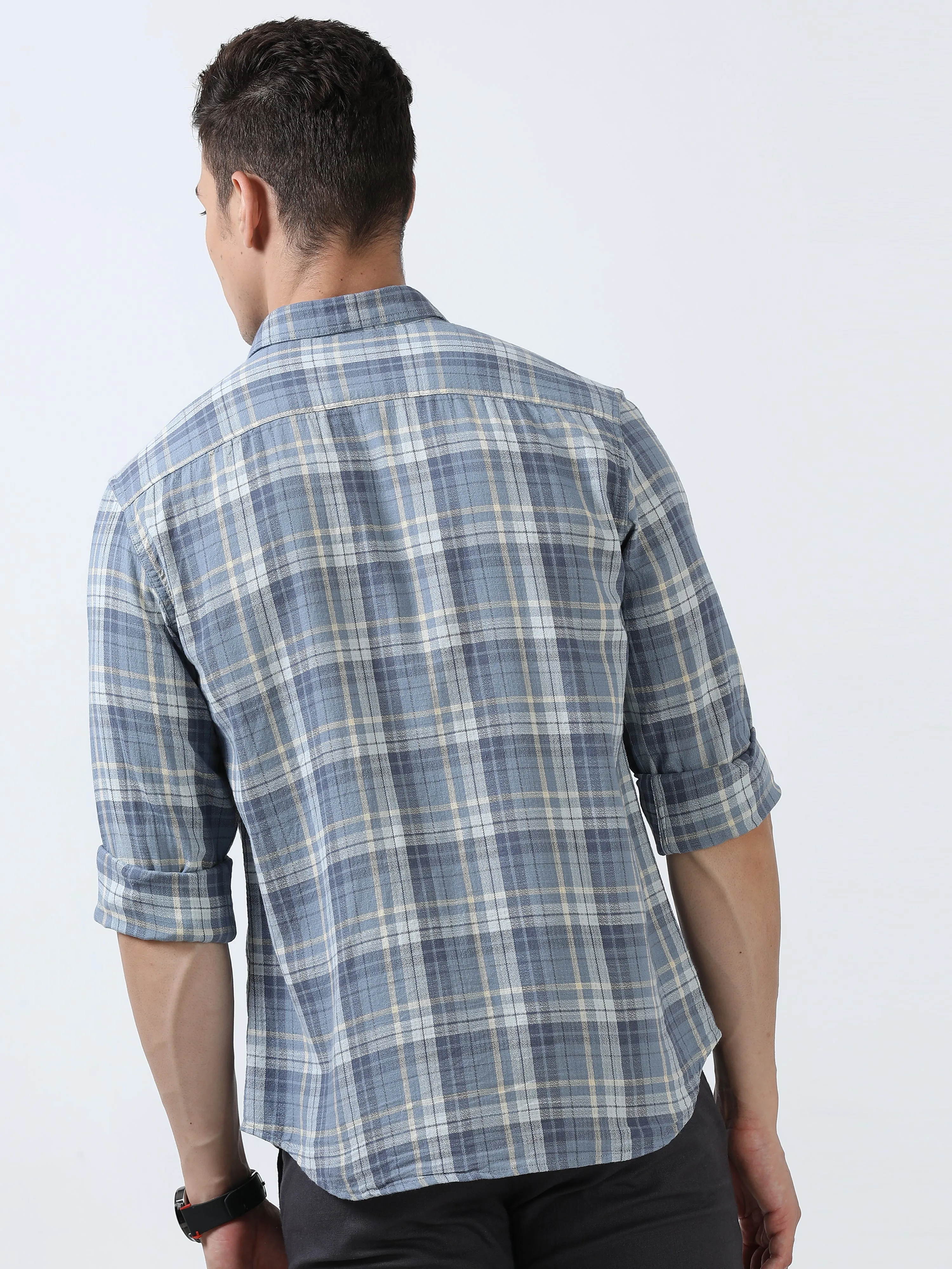 MEN'S BLUE CHECKS  SLIM FIT SHIRT