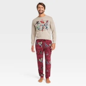 Men's Marvel Long Sleeve Sweater Knit Pajama Set - Dark Red/Tan S