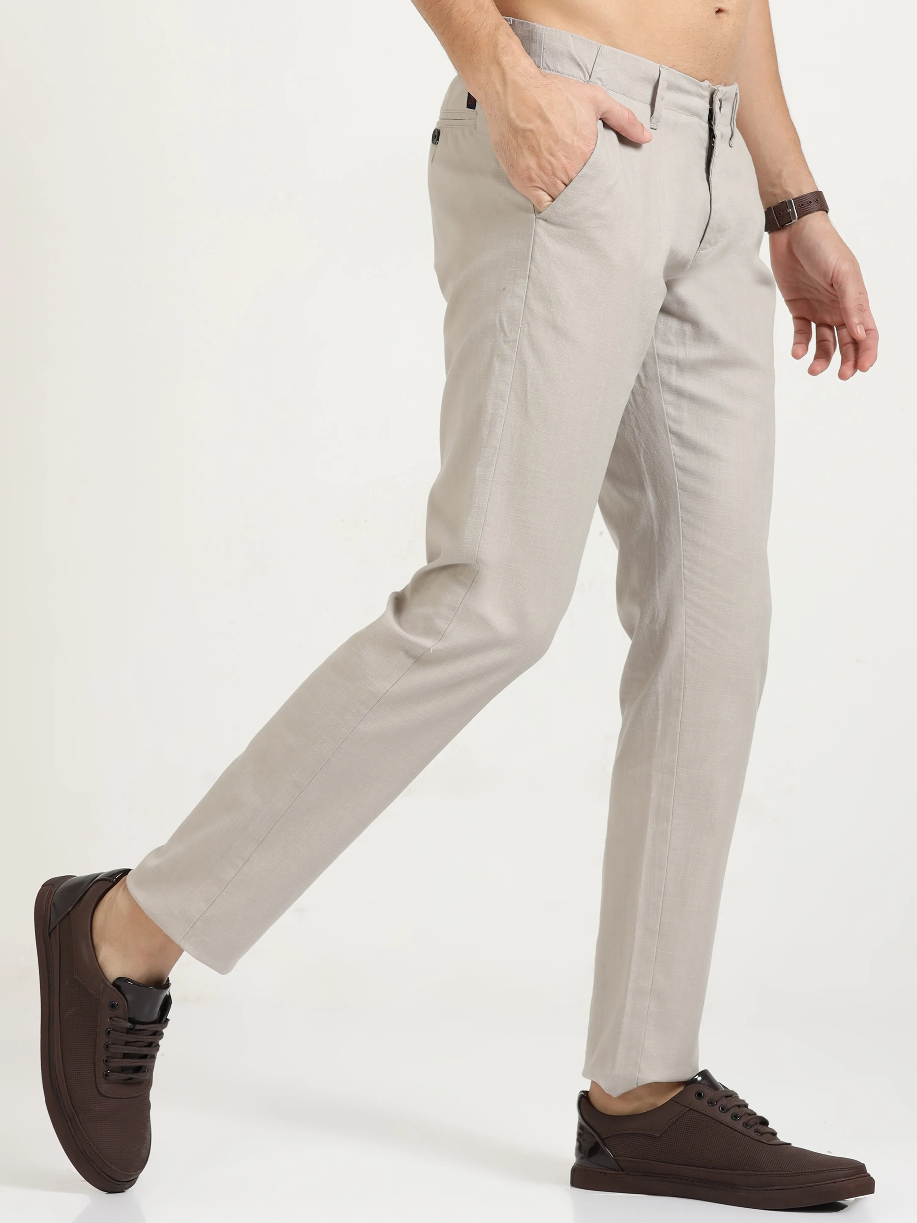 MEN'S  STEEL GREY SOLID SLIM  FIT TROUSER