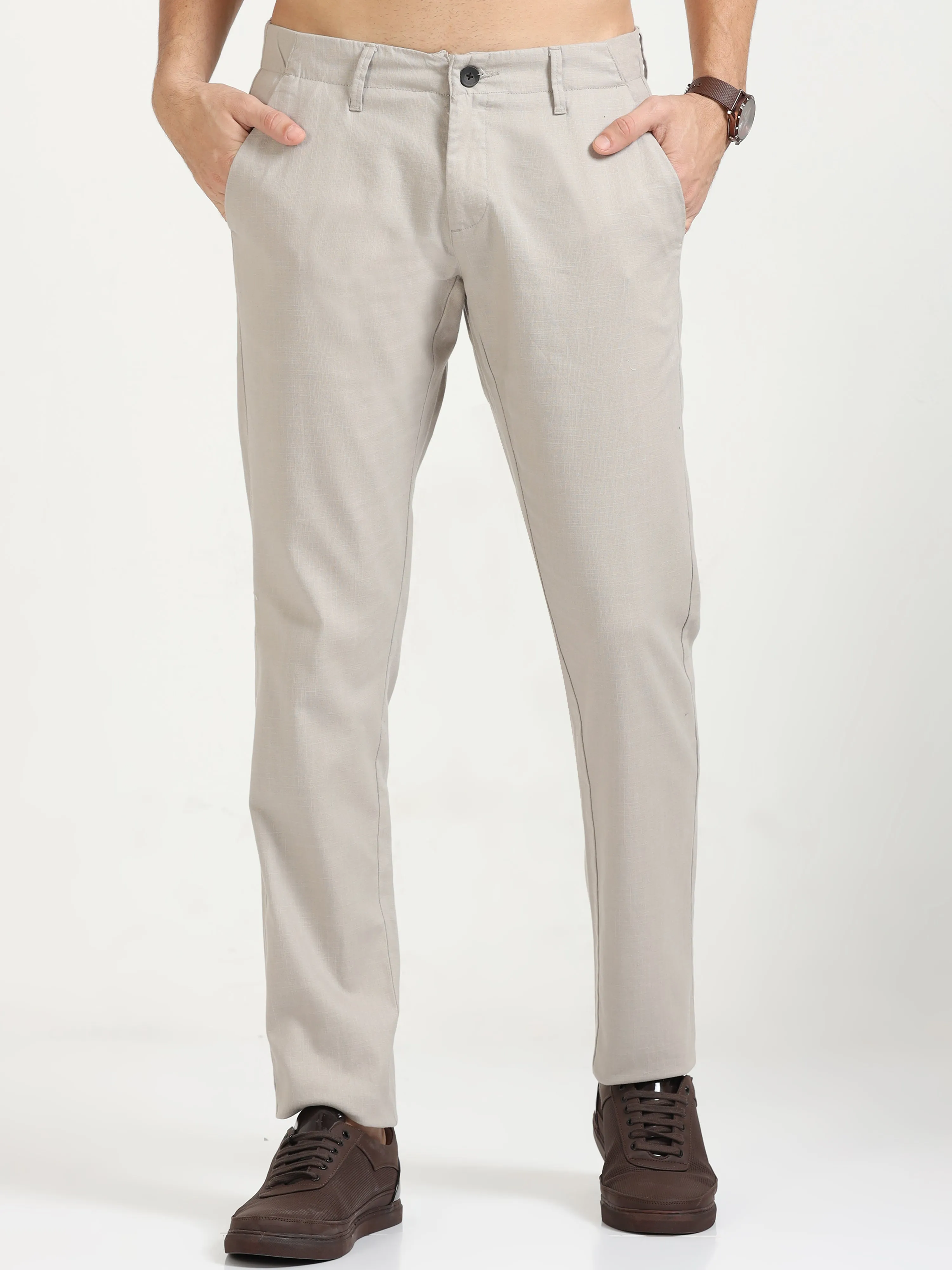 MEN'S  STEEL GREY SOLID SLIM  FIT TROUSER