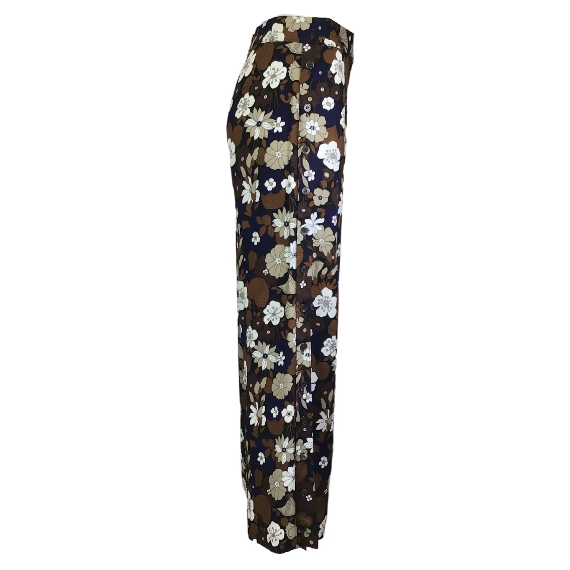 Michael Kors Collection Brown Multi Floral Printed Wide Leg Crepe Pants