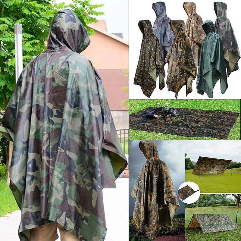 Military Style Hooded Rain Poncho & Multi-Purpose Waterproof Shelter / Tent / Picnic Mat Stealth Angel Survival SA-RC1