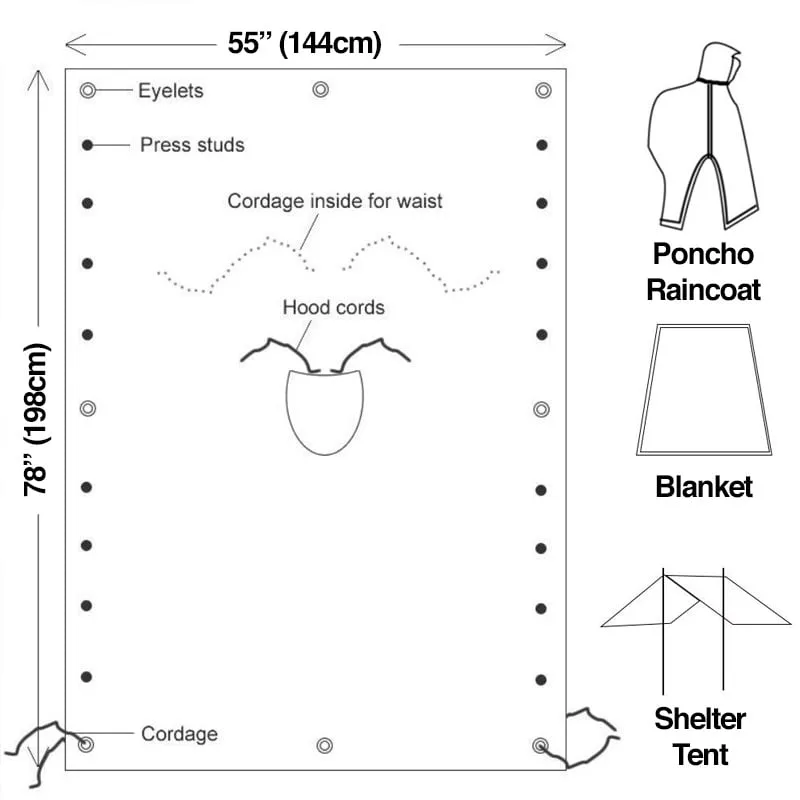 Military Style Hooded Rain Poncho & Multi-Purpose Waterproof Shelter / Tent / Picnic Mat Stealth Angel Survival SA-RC1