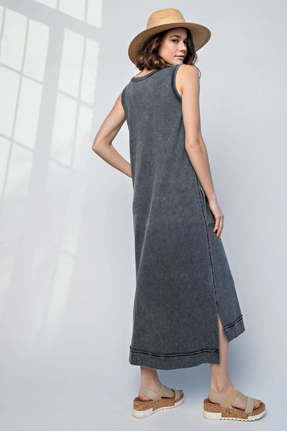 Mineral Wash Sleeveless Waffle Cotton Maxi Dress | Rae Mode - FINAL SALE