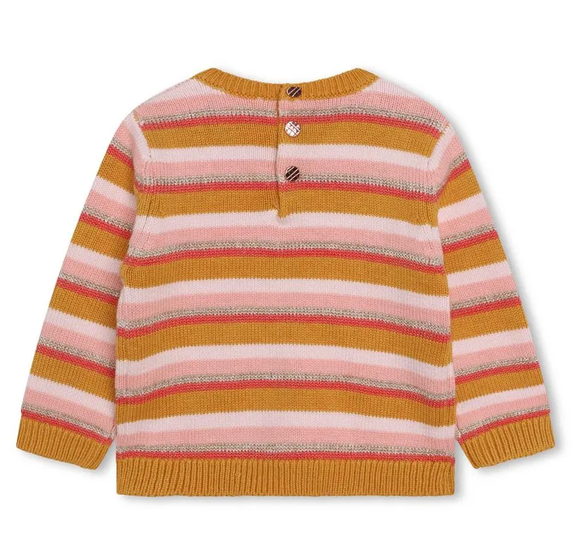 Multicolor Knit Stripe Sweater with Contrast Neck Detail