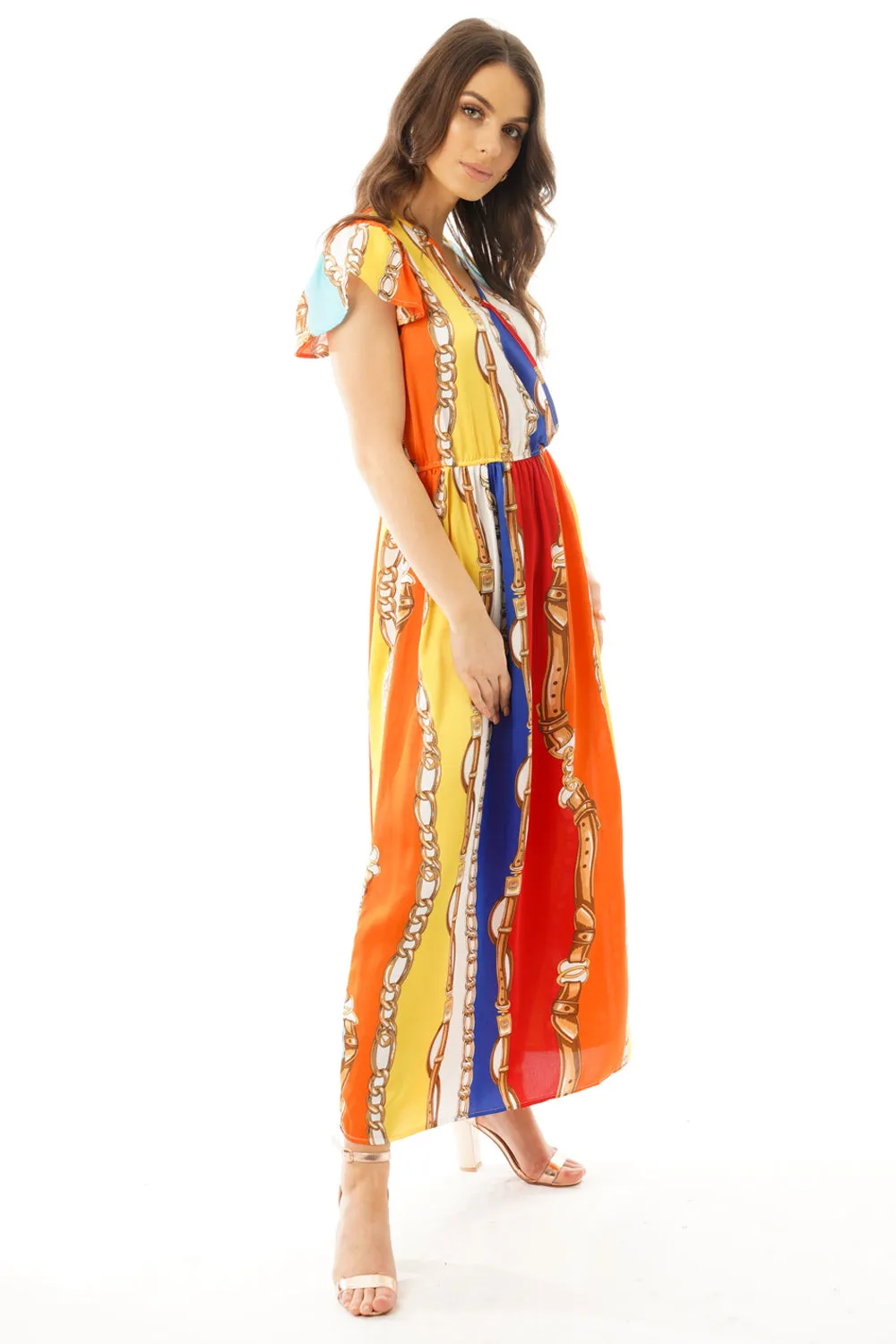 Multicolour Block Chain Print maxi dress