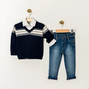 Navy Nice Sweater Jeans Set