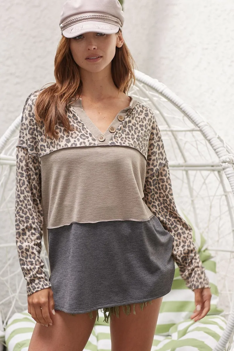 Never Stray French Terry Leopard Top