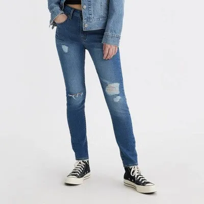 New - Levi's Women's 721 High Rise Skinny Leg Tailored Distressed Jeans Mid-Stretch Denim