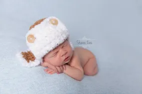 Newborn Aviator Bomber Hat in Camel Brown White