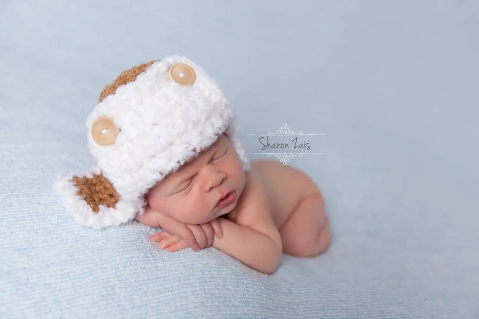 Newborn Aviator Bomber Hat in Camel Brown White