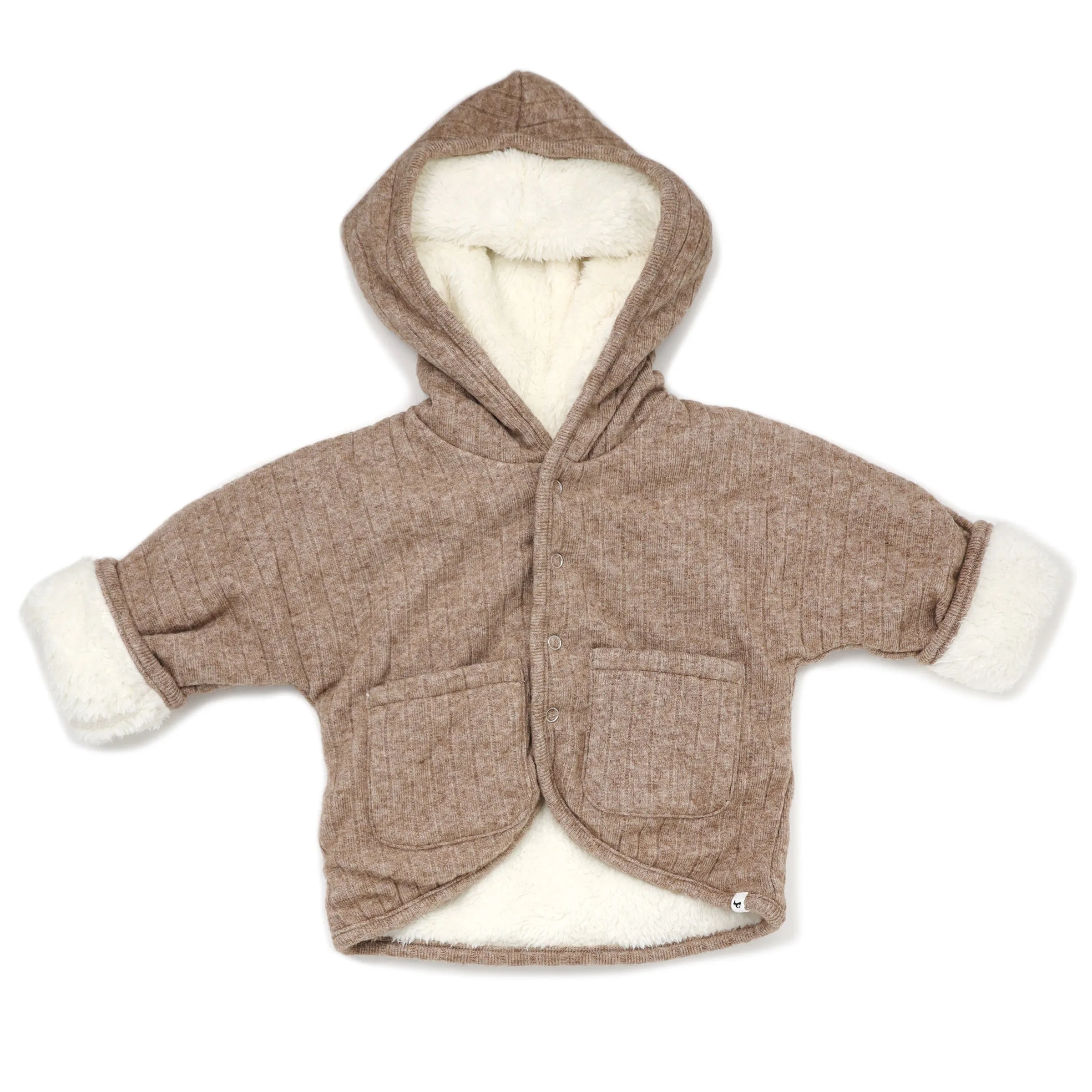 oh baby! Wide Rib Sweater Knit Winter Snowdrift Jacket- Mushroom Heather (Cream Lining)