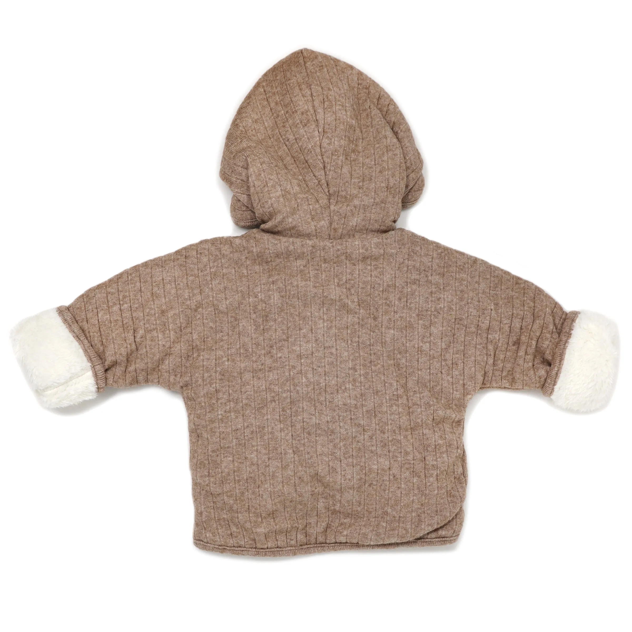 oh baby! Wide Rib Sweater Knit Winter Snowdrift Jacket- Mushroom Heather (Cream Lining)